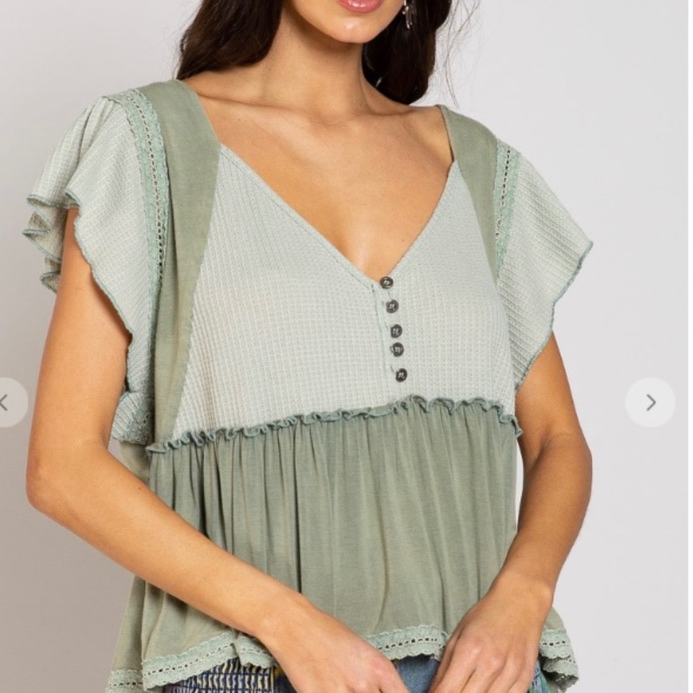POL Sage Green Babydoll Top